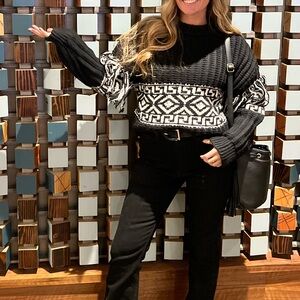 H&M Black and White Geometric Cowl Neck Sweater